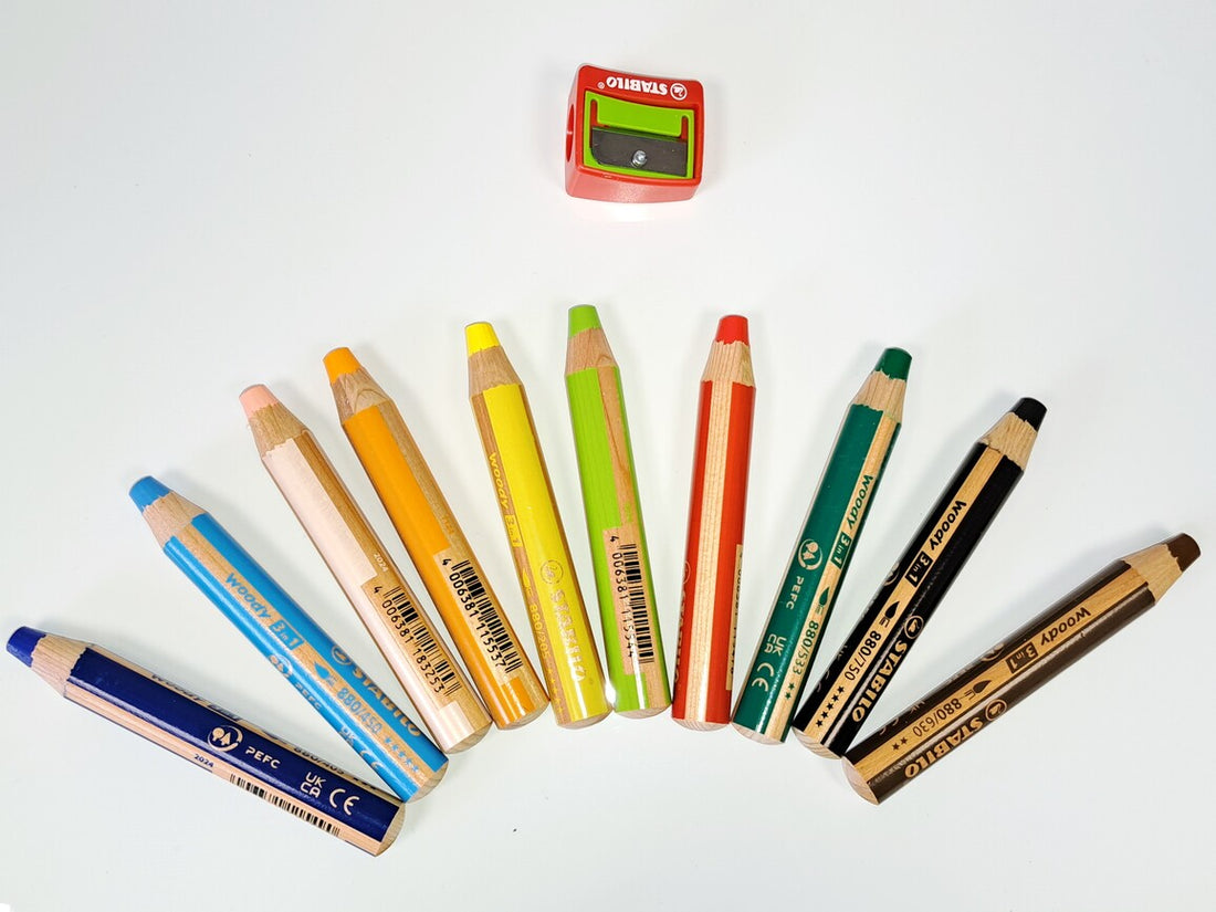 Pochette de 10 STABILO Woody 3 in 1 + 1 taille-crayon