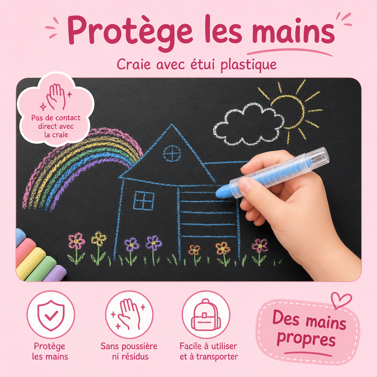 Lot de 6 craies rétractables avec pochette magnétique